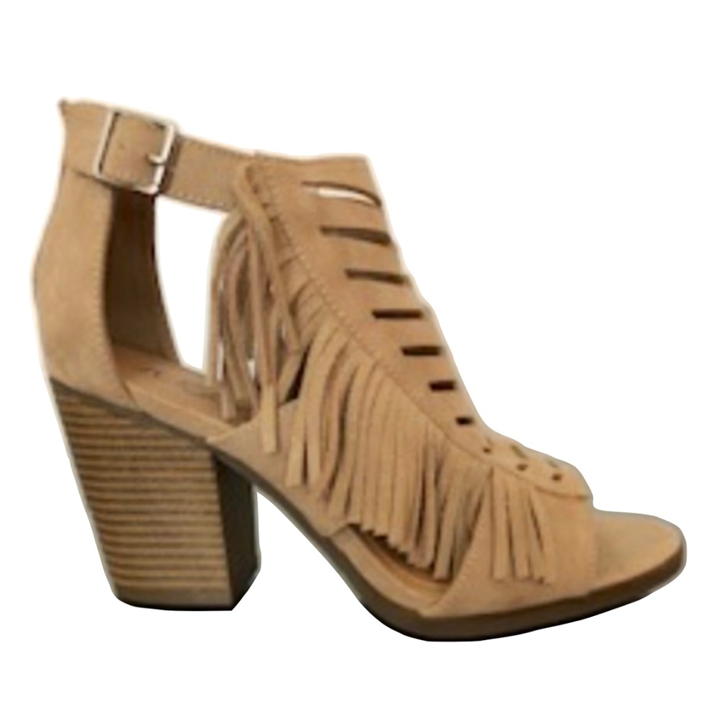 LEATHER SUEDE FRINGED HEELED ANKLE BOOTS - never worn or worn once